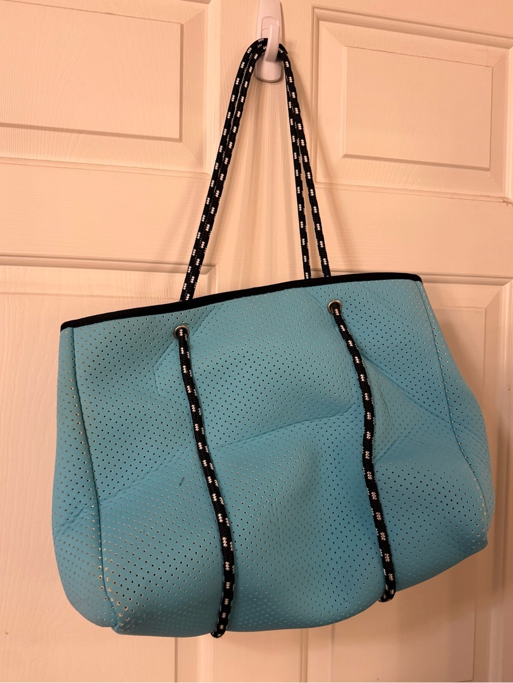 Neoprene Sky Blue Tote with Contrast Rope Handles